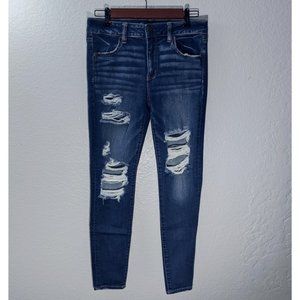 AEO Distressed Dark Wash Mid Rise Jegging 10R